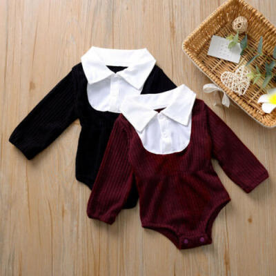 

US Newborn Infant Baby Girl Long Sleeve Patchwork Romper Jumpsuit Outfit Clothes