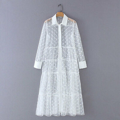 

Womens Sexy See-through Mesh V Neck Dress Sheer Maxi Dress Tulle Lace Long Skirt Clubwear