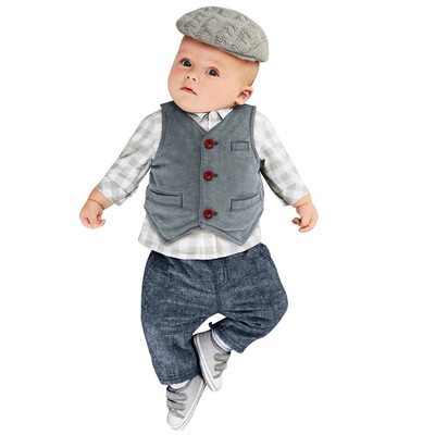 

Baby Boys Gentry Clothes Set Formal Party Suit 3PCS TopsPantsVest Set