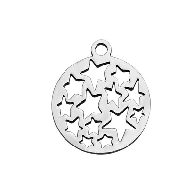 

304 Stainless Steel Pendants Hollow Flat Round with Star Stainless Steel Color 16x14x1mm Hole 15mm