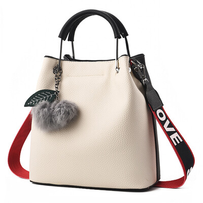 

Bucket Bag Female Autumn&Winter Letter Broadband Single Shoulder Bag Soft Leather Large Capacity Korean Simple Handbag Moistur