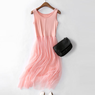 

Fashion New Modal Mesh Stitching Vest Bottoming Skirt Loose Vest Dress