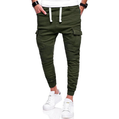 

2018 Mens Fashion Solid Color Drawstring Pleated Casual Elasticated Feet Harem Pants