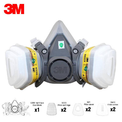 

3M 6200 Half Face Gas Mask Respirator with 2Pcs Multi Acid Gas & Organic Vapor Filter Cartridge Filter Cotton Filter Cover