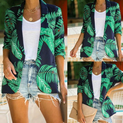 

Fashion New Women&39s Floral Slim Casual Blazer Suit Lady Work Jacket Coat Green Leaf Print Outerwear