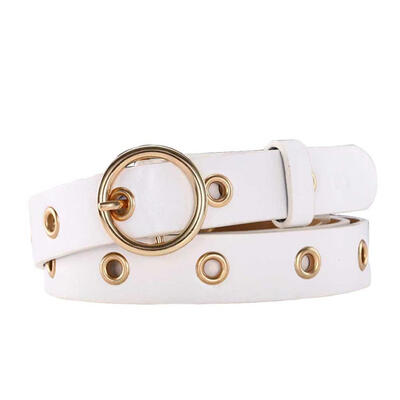 

Fashion Women Solid Color Round Metal Buckle Faux Leather Belt Jeans Waistband