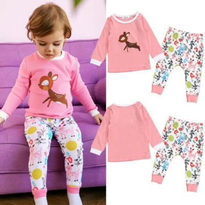 

2PCS Kids Baby Girls Outfits Summer Long Sleeve T-shirt TopsPants Clothes Sets
