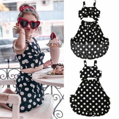 

US 2019 Infant Baby Girl Suspender Dot Dress Braces Skirt DressTops Outfits Set