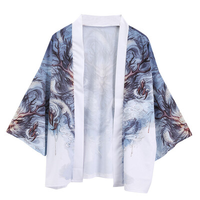 

Toponeto Fashion Mens Cardigan National Print Loose Jacket Yukata Coat Baggy Tops Summer
