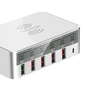 

818 Intelligent Multi-port USB Fast Charger Adaptive LCD Display Wireless Quick Charge QC 30 Type-C Port EU Plug