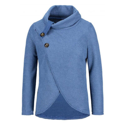 

Fashion Irregular Women Knitted Sweater Heap Collar Autumn Button Coat Tops