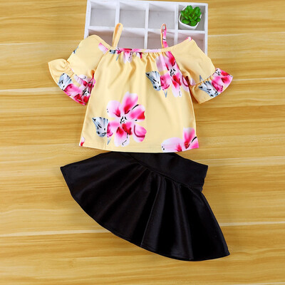 

1223 Girls Stretch Printed Top Fold Princess Skirt Set