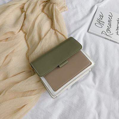 

2019 new Sen temperament contrast color small square bag female fashion casual chain Messenger bag simple wild shoulder bag