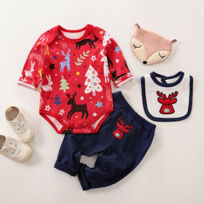 

2019 Newborn Baby Boy Girl Christmas Outfits Clothes RomperPants LeggingsBibs