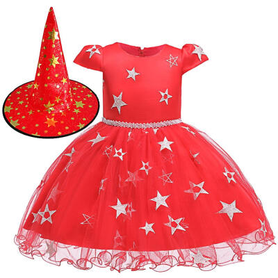 

2pcsset Halloween Star Pattern Witch HatKids Performance Girls Tutu Dress