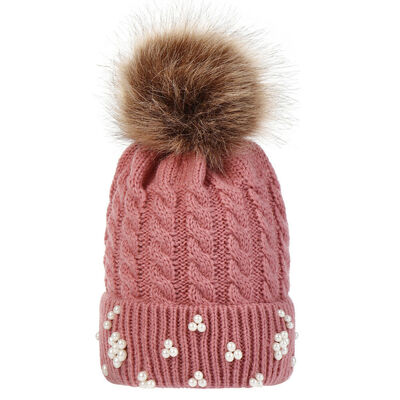 

New Cute Kids Baby Warm Winter Pearl Knit Beanie Fur Pom Pom Hat Crochet Ski Cap