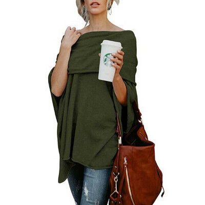 

Women Warm Off Shoulder Irregular Sweater Cloak Poncho Pullover Top Shirt Blouse