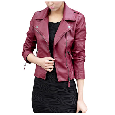 

Toponeto Trendy Women Leather Zipper Jacket Slim Biker Motorcycle Coat Punk Outwear