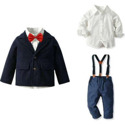 

Toddler Kids Baby Boys Gentleman Suit Bow Tie Shirt Suspenders Pants Clothes Set