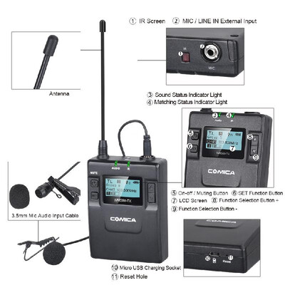 

CoMica CVM-WM300A UHF 96-Channel Zinc Alloy Rechargeable Wireless Microphone Receiver Dual Lavalier Mic Transmitters System fo