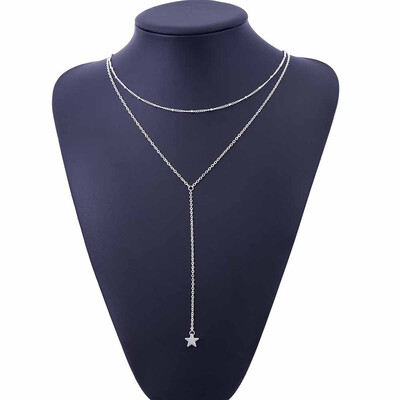 

Boho Double necklace Women Trendy Gold Silver Chain star Long Pendant Necklace collana Kolye Bijoux Collares Mujer Collier Femme