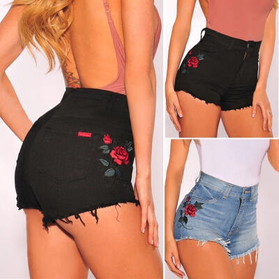 

Women Sexy Embroidered Pants Summer Casual Denim Shorts Jeans High Waist Short