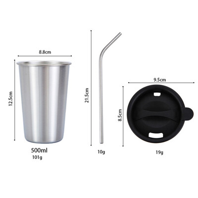

Stainless Steel Coffee Mug With lid Straw Double Wall Household Coffee Cup Milk Tea Cup SetWith Straw Travel Drink Cup