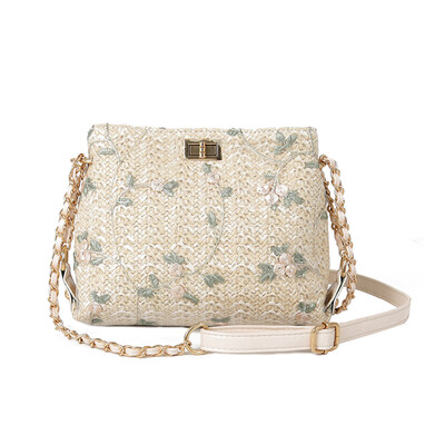 

Women Floral Straw Square Bag Small Chain Messenger Bag Summer Beach Crossbody Bags Girl Flap Handbag T30