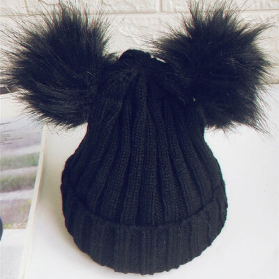

Baby Hat Winter Crochet Double Pompom Hat Girl Ball Cap kids Knitted Warm Beanie