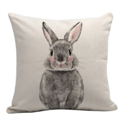 

Easter Flax Square Pillow Cover not including pillow with Invisible Zipper Printed Rabbits One-sided Patterns 80g 45x45cm1