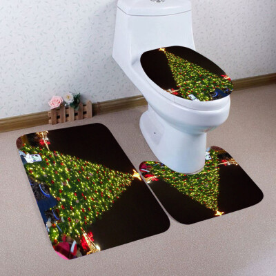 

Tailored 3PCS Christmas Bathroom Non-Slip Pedestal Rug Lid Toilet Cover Bath Mat Set