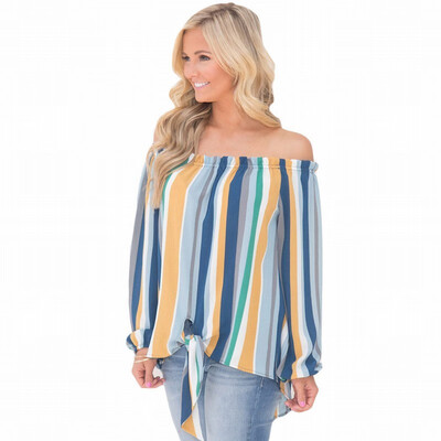 

Colorful striped blouse vertical stripes long sleeves versatile shirt