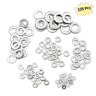 

105pcs Stainless Steel Washers Flat Washer M3-M10 Plain Washer Gaskets M3M4M5M6M8M10