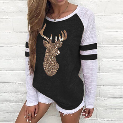 

Nomeni Festival Christmas Womens Reindeer Blouses T-shirt Xmas Long Sleeve Tops BKL