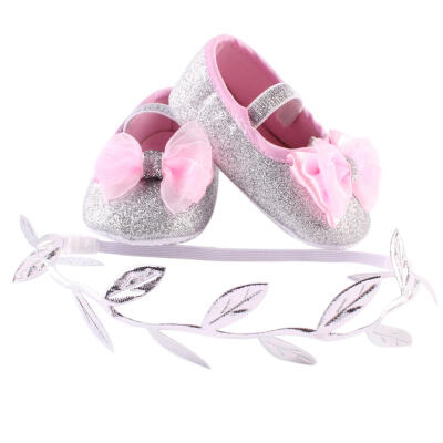 

Newborn Baby Girls Shoes Headband Set Baby Booties Shoes First Walker