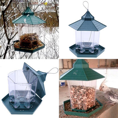 

Green Pavilion Bird Feeder Plastic Hanging Bird Food Container Garden Decor