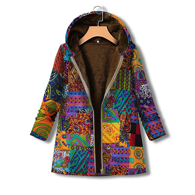 

Womens Boho Floral Hooded Coat Winter Warm Padded Parka Outwear Jacket Waistcoat