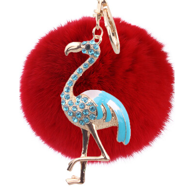

Flamingo Keychain Rex Rabbit Fur Ball Exquisite Accessories Car Keychain