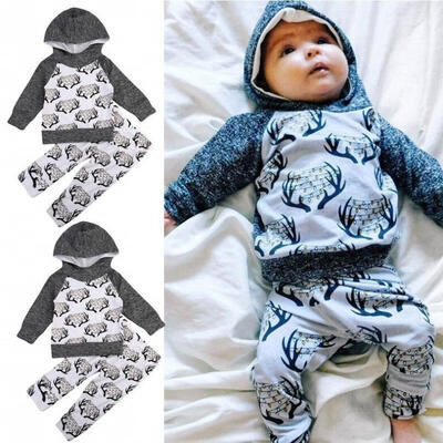 

2-3Y Kids Toddler Baby Boy Girl Hooded Sweater TopsPants Outfits Set Clothes
