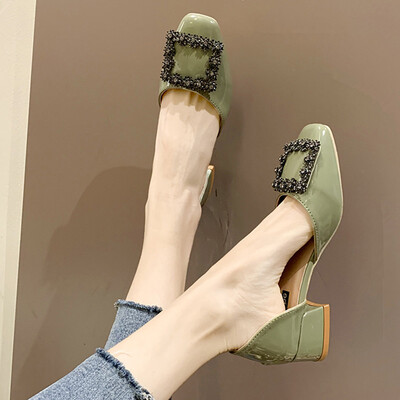 

Sweet Beauty Shoes Low Upper Shoes Overlay Foot Shallow Mouth Shoes Square Button Low-heeled Autumn Single Shoes Candy-colore