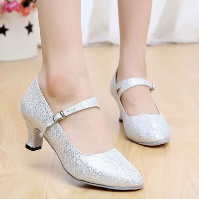 

Rose Mid-High Heels Glitter Dance Shoes Women Ballroom Latin Tango Rumba Dance Shoes