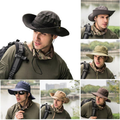 

US Unisex Sun Boonie Bucket Hat Fisherman Wide Brim Outdoor Cap Pure Cap Hats