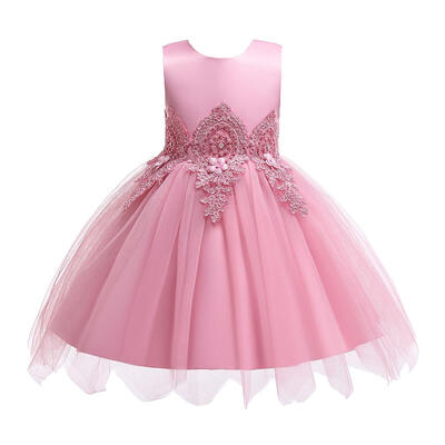 

Embroidery Applique Kids Tutu Dress Flower Pattern Girls Princess Dresses