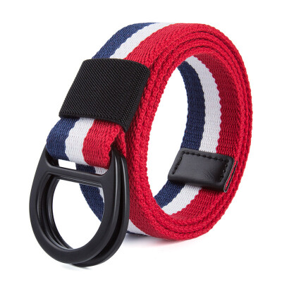 

Trend new stripe color Unisex belt Double ring buckle canvas Men belt fashion casual youth student belt