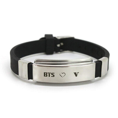

Kpop BTS Equal Heel Stainless Steel Silicone Bracelet Wrist Belt Hand Chain Sport Couple Bracelet Hot Gift for Fans