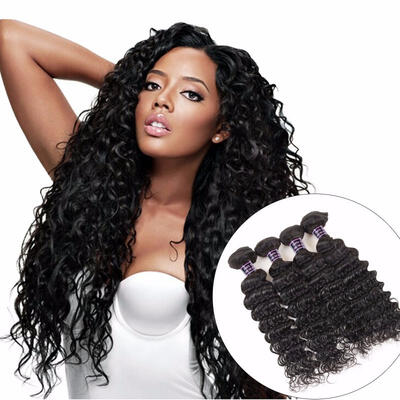 

4 Bundles Deep Wave Brazilian Human Hair Weave Bundles For Full Head Natural Color Non Remy Hair Extensions