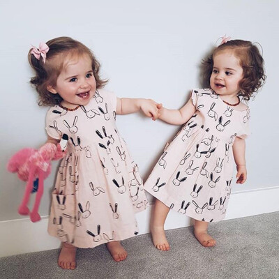 

Toddler Baby Kid Girl Summer Rabbit Print Pocket Princess Dresses Casual Clothes