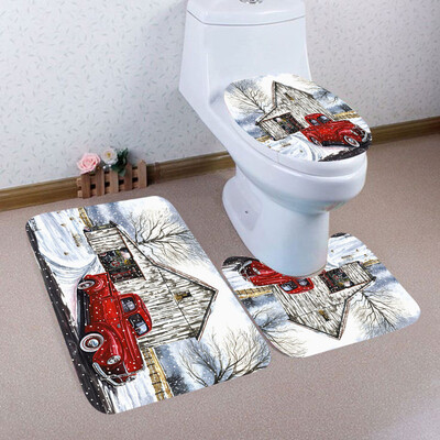 

〖Follure〗3PCS Christmas Bathroom Non-Slip Pedestal Rug Lid Toilet Cover Bath Mat Set