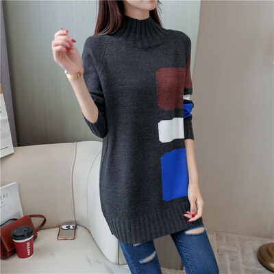 

Autumnwinter 2018 sweater new female student dress Korean version half high collar size loose&thick knit bottom line sweater