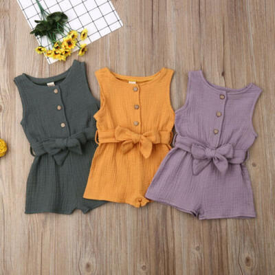 

US Newborn Baby Girl Cotton & Linen Romper Jumpsuit Bodysuit Outfits Set Clothes